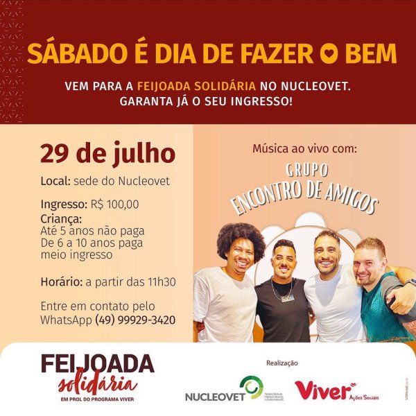 Nucleovet realiza feijoada solid�ria em prol do Programa Viver