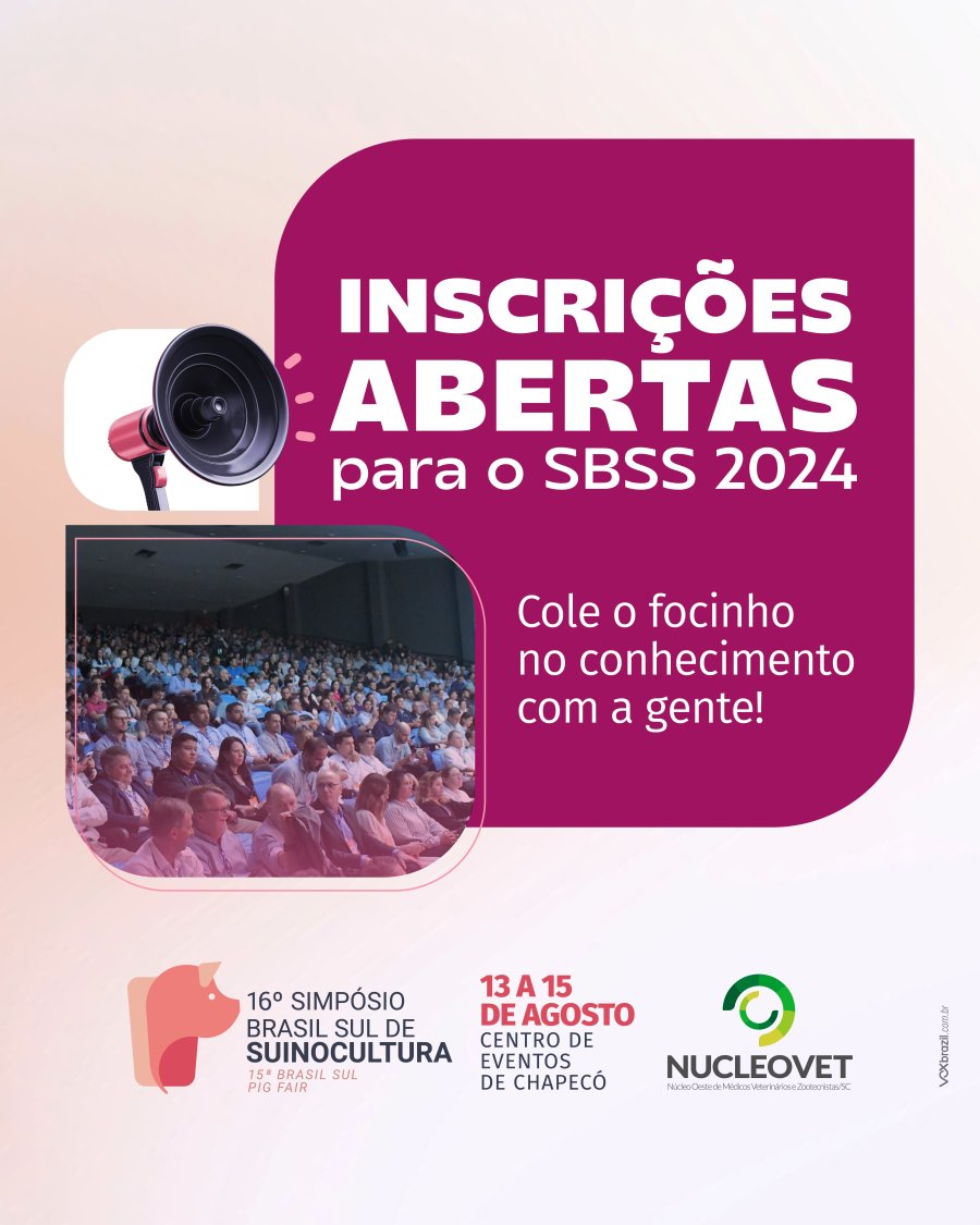 Inscri&ccedil;&otilde;es abertas para o 16&ordm; Simp&oacute;sio Brasil Sul de Suinocultura 