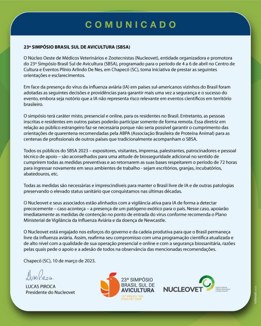 Nucleovet fortalece biosseguridade para o Simp&oacute;sio Brasil Sul de Avicultura